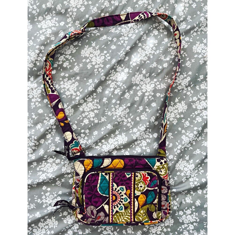 Vera Bradley Little Hipster Crossbody Bag Plum Crazy Purple Floral Quilted